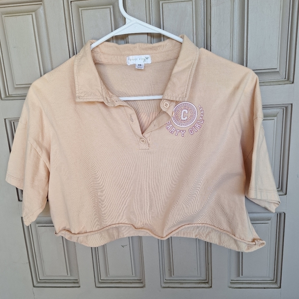 Orange Kiss Crop Top SzXS Girls Shirt  Short Sleeve/Collar Champion Party Girl